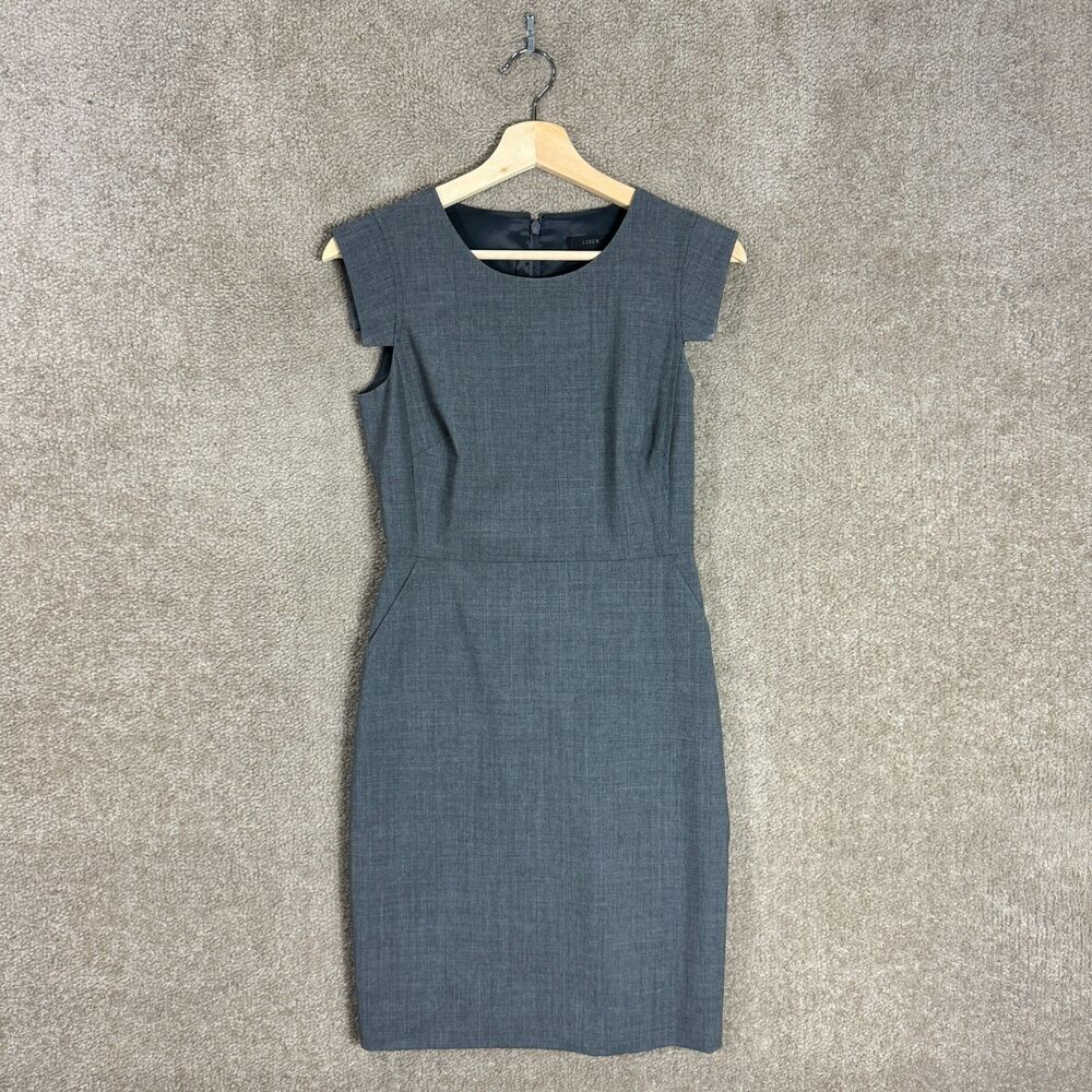 J. Crew Resume Sheath Dress Size 0P Gray Heather Cap Sleeve Stretch Wool Blend - Picture 3 of 13